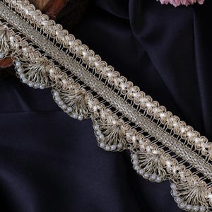 Gold Scalloped Braid Lace: Pearl Bead Indian Ribbon, 9 Yards