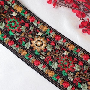 Floral Black Color Persian Border Design, Threadwork Lace for Garments Decoration 9 Cm Wide