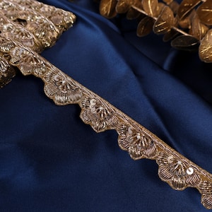 Antique Gold Zardozi Embroidered Lace Trim: Indian Gown Border