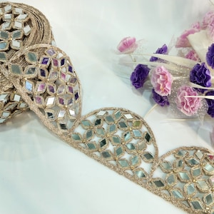 Beautiful Rose Gold Scalloped Mirror Trim, Glamourous Sari Border, Indian Bollywood Lace, DIY Sewing Border by Yard