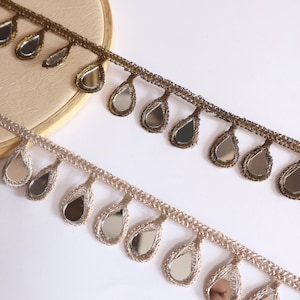 Rose Gold Mirror Sari Border Trim: Indian Lehenga Lace, 3 Yards