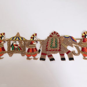 Indian Men Carrying Bride - Colorful Sew On Applique Patch, Handcrafted Zardozi Artwork, Premium Patch for Denim, Garments, Coat, Sari 1Pc