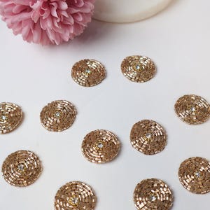 25 pezzi - toppe decorative rotonde in oro metallizzato/oro rosa con perline di vetro e zirconi, toppe decorative indiane da cucire per denim, 2,8 cm