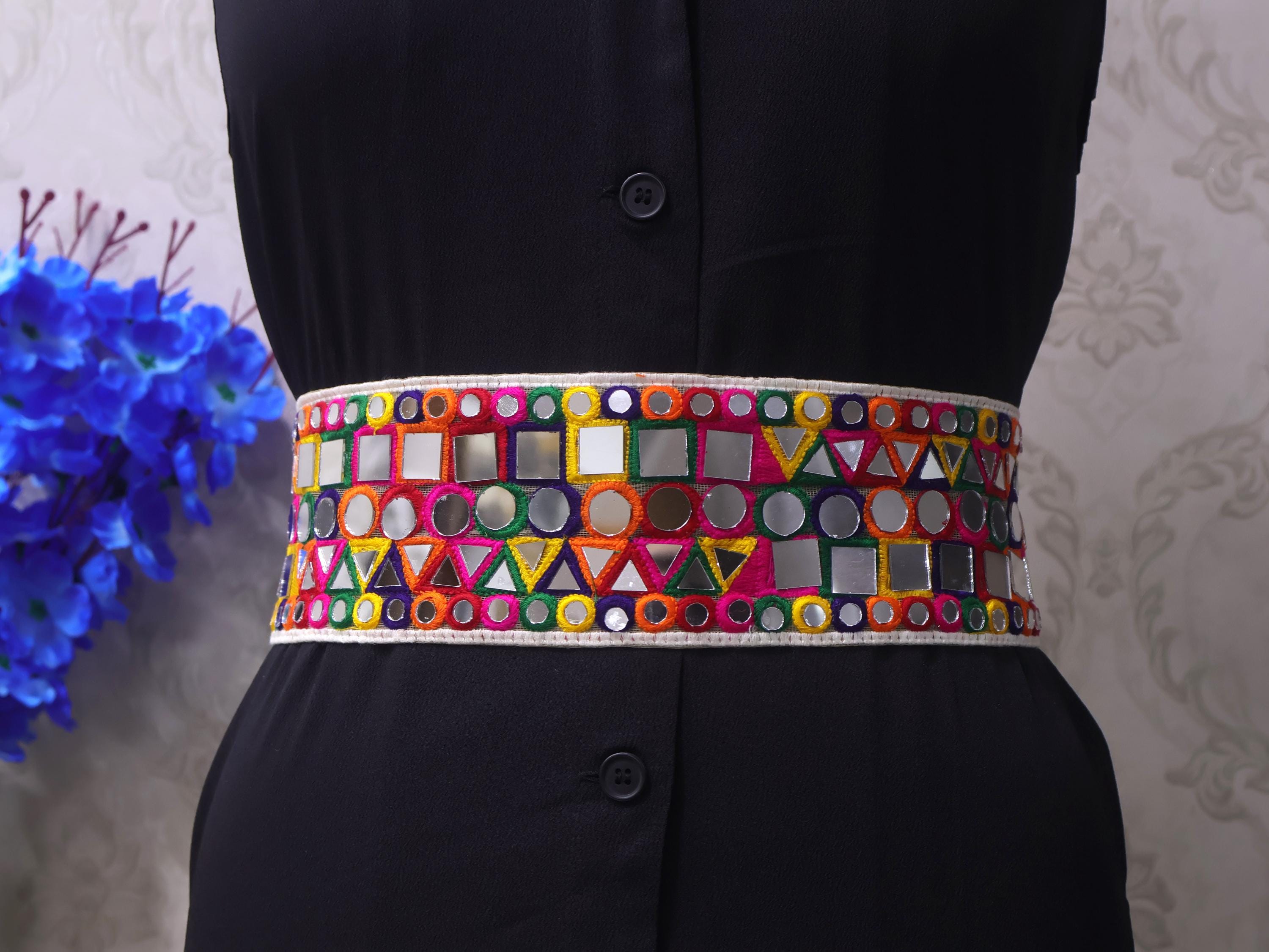 Mirrorwork Boho Waist Belt: Multicolor Embroidered Metal 