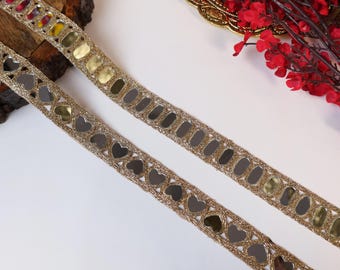 Golden Mirror Trim Lace: Indian Cutwork Wedding Sash Supply (3 Yards)