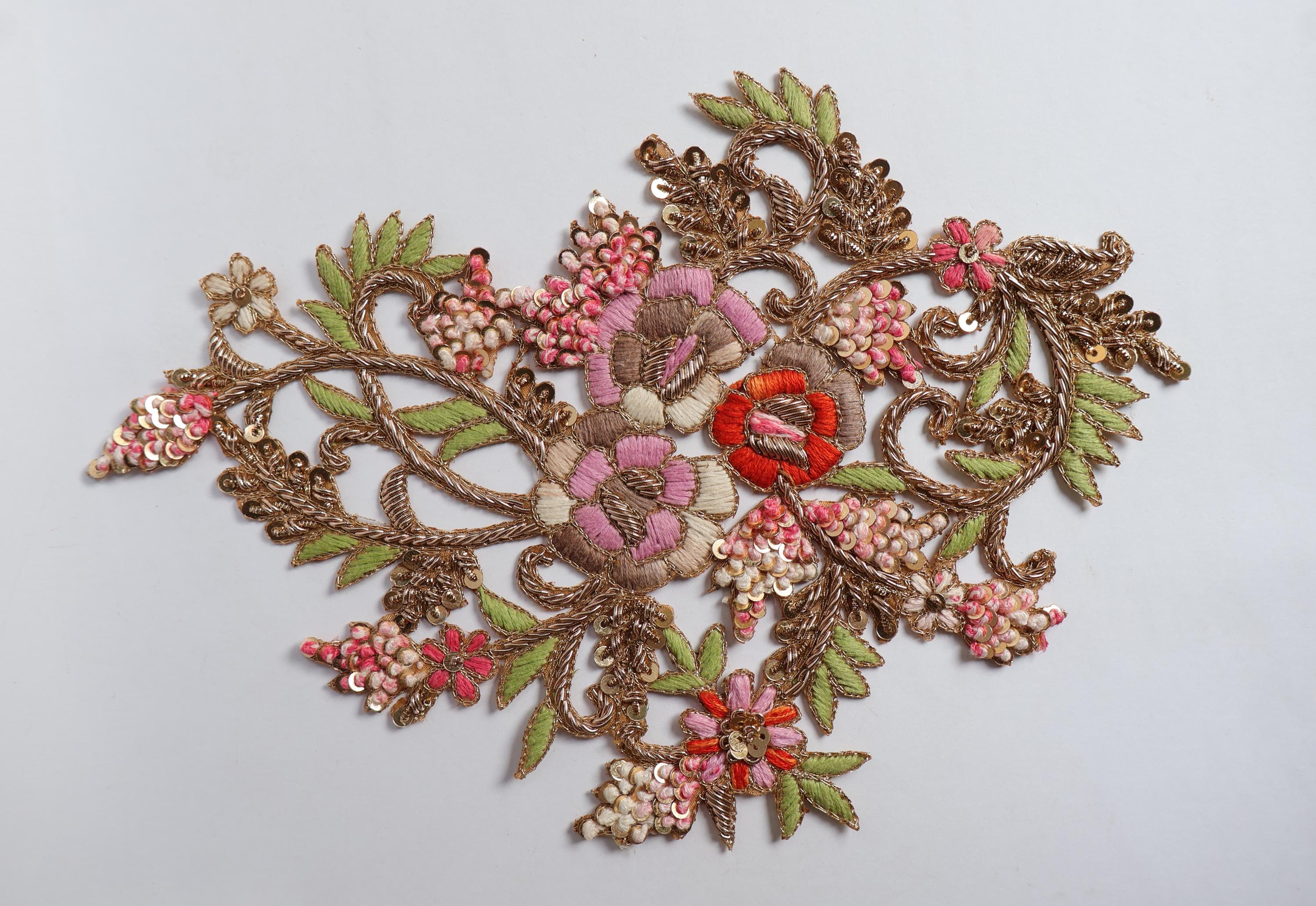 Floral Zardozi Embroidered Patch: Colorful Indian Applique (20 X