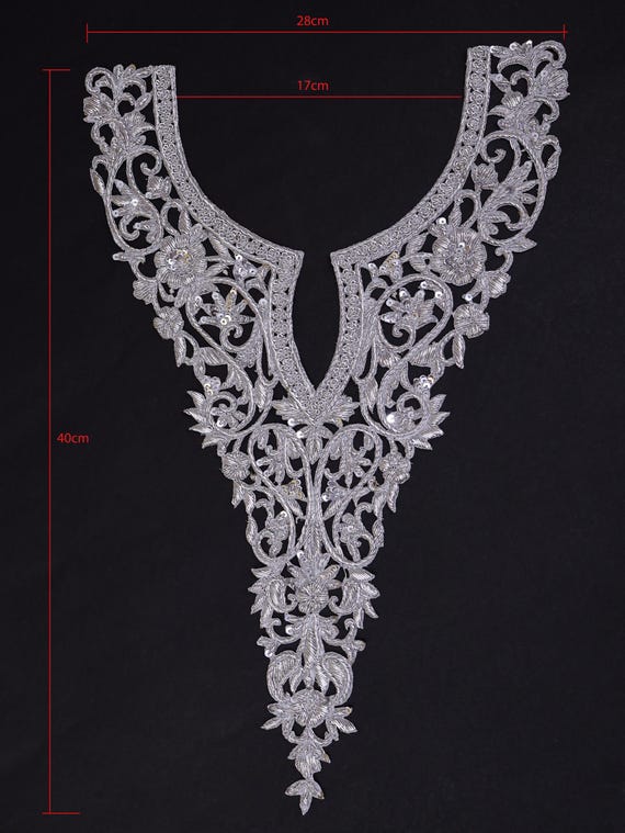Metallic Silver Zardozi Embroidered Neckline Patch With Sleeves - Etsy
