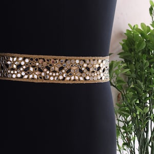 Mirrorwork Trim: Golden Cutwork Indian Lace, 6cm Wide