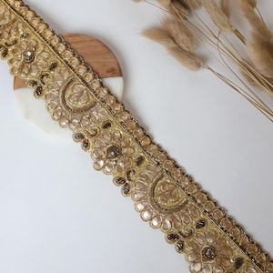 Golden Gota Indian Lace: Embroidered Sari Border Trim, 5cm Wide