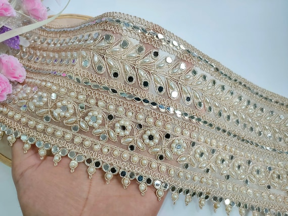 Buy 1 Yard Gorgeous Creme Golden Mirror Pearl Border Trim