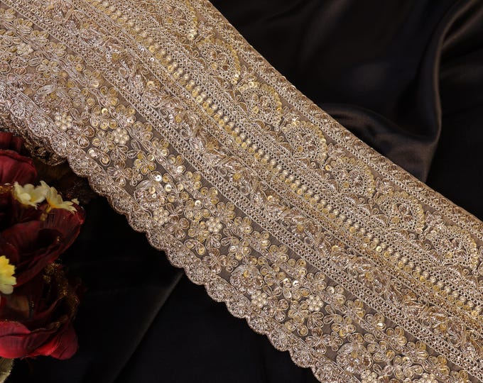 Maroon Velvet With Golden Zari Embroidered Border- ( 9mtr, Design_2 ) main image 1