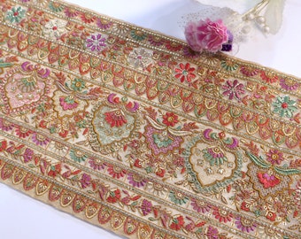 Sabyasachi Inspired Detailed Threadwork and Zardozi Broad Trim, Indian Embroidered Sari Lace, Lehenga Wedding Dress Lace 19cm Wide