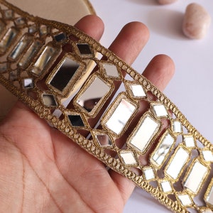 Gold Mirror Lace Trim: Rectangular Embellishment, 5.5cm Wide