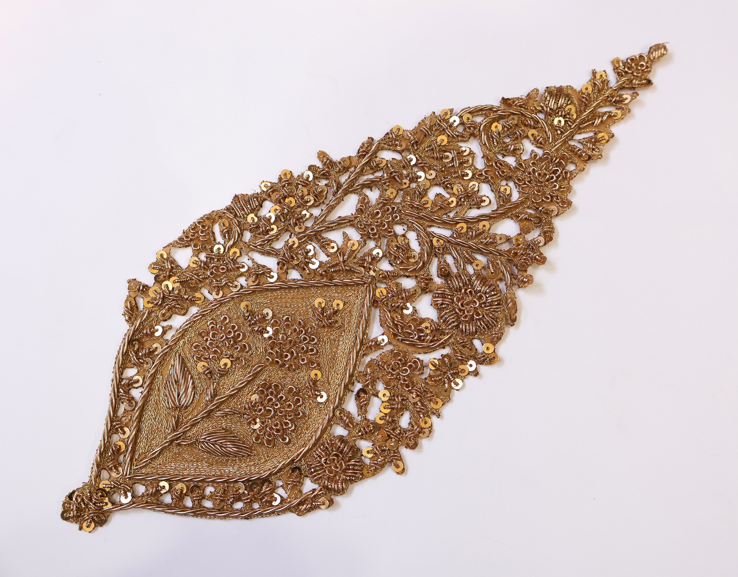 Golden Leaf Zardozi Embroidered Applique Patch, Indian Handcrafted