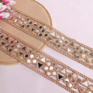 Gold Mirror Cutwork Lace Trim: Indian Sari Border, 9 Yards