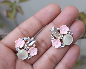 Botón para coser de cristal y circonita con diamantes de imitación florales de color rosa claro para decoración artesanal de costura DIY, juego de botones de decoración para manualidades de costura DIY de 5