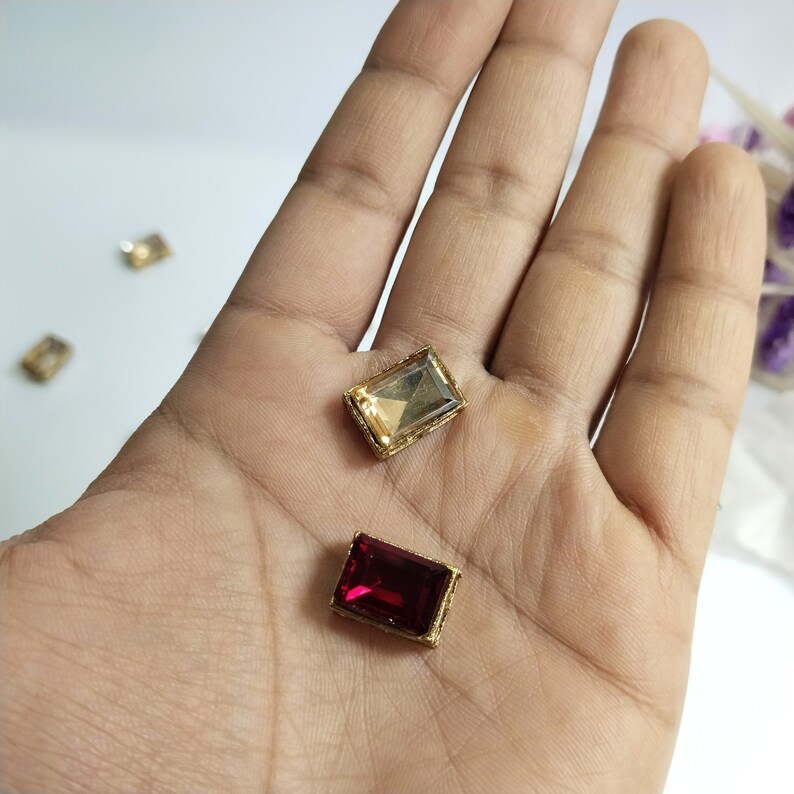 Rectangle Jems Red & Golden Crystal Rectangular Buttons: Metallic Sewing ...