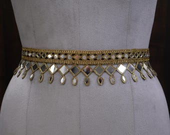 Dark Gold Mirrorwork Waist Belt: Adjustable Clasp, Classic Statement Jewelry