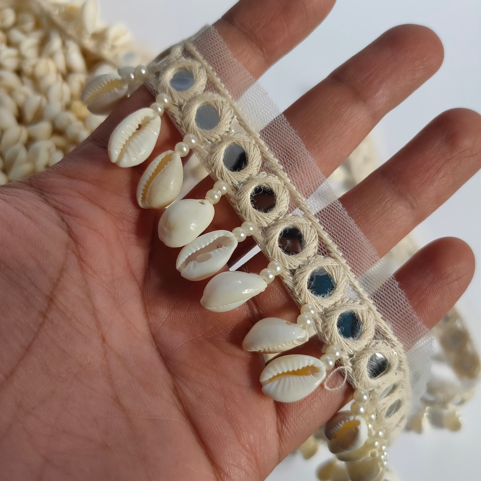 Cowrie Shell Beaded Trim: Pearl White Lace Border - Etsy