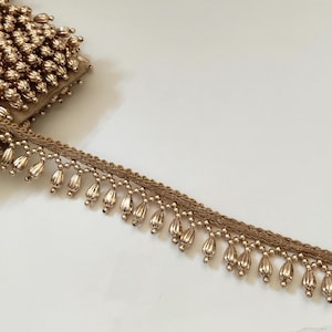 Rose Gold Beaded Tassel Trim: Indian Wedding Dress Border