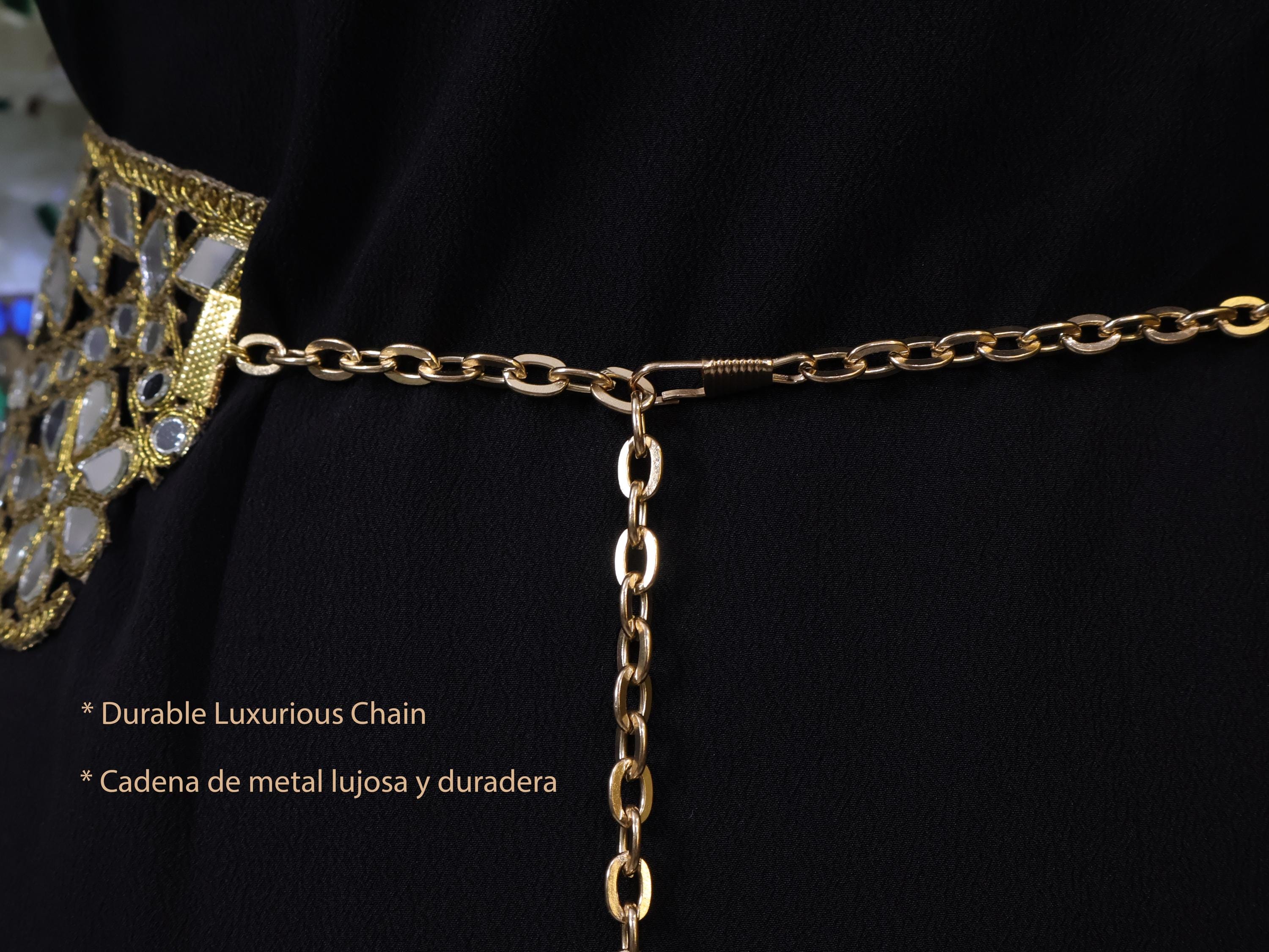 Vintage Crystal Chain Waist Belt – Gold Statement Jewelry Antique Gold Mirrorwork Waist Belt: Adjustable Clasp  main image 2