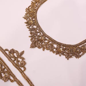 Antique Gold Embroidered Neckline Patch: Indian Applique with Sleeves