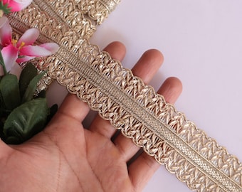 Gold Zari Embroidered Ribbon Lace: Indian Sewing Trim, 4cm Wide