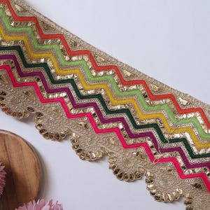 Gota Patti Embroidered Indian Lace - Boho Sari Border Trim 11cm