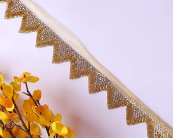 Golden Beaded Indian Trim Lace: Zircon Sari Border, DIY Craft Supply
