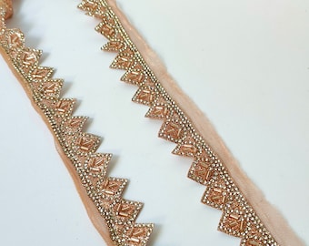 Rose Gold Beaded Indian Trim: Zircon Crystal Sari Border
