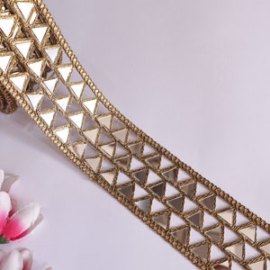 Gold Mirror Sari Trim: Indian Cutwork Lace Border - 4.5cm