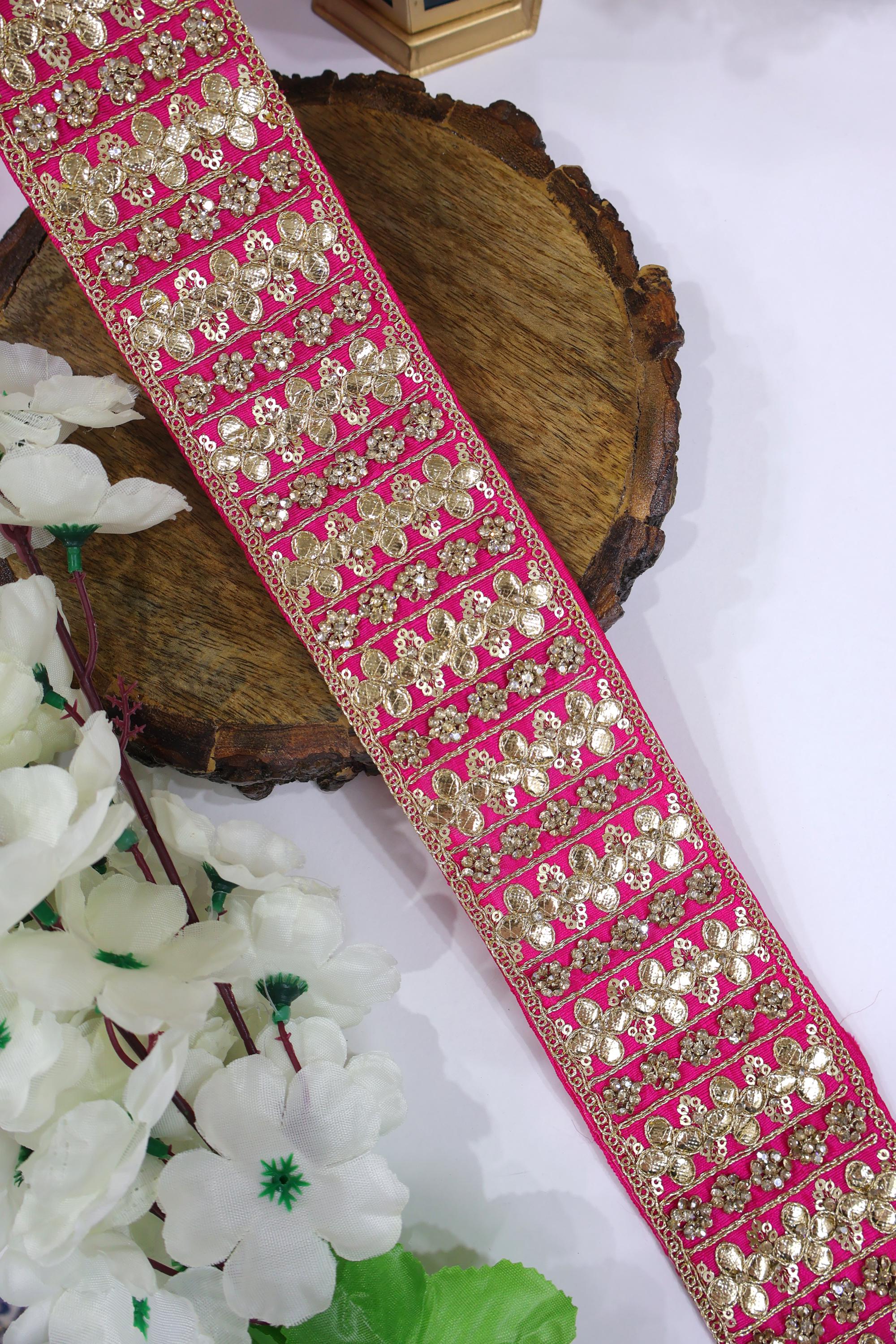 Magenta Gota Patti Lace: Zircon Stone Indian Sari Border (7cm) - Etsy