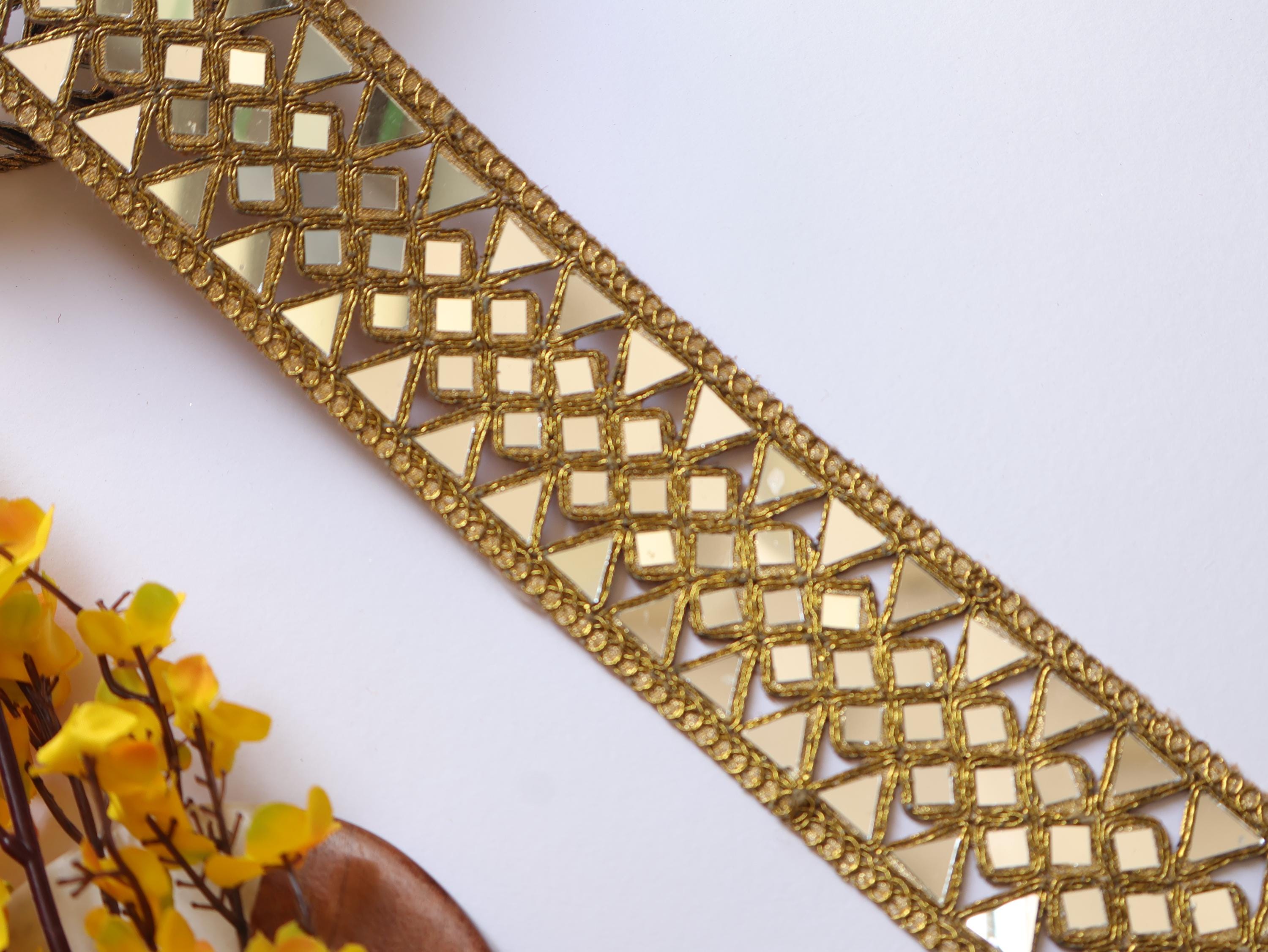 Gold Beaded Mirror Trim Waistband - Women\'s Accessory GOLD BEADED Trim With Beads Beaded Ribbon Fabric Mirror Trim  main image 4