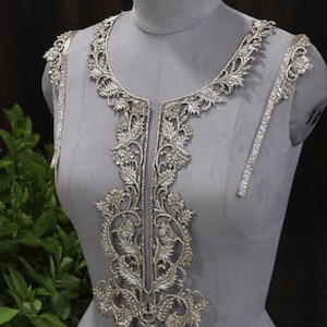 Golden Embroidered Neckline Patch with Sleeves: Indian Zardozi Applique