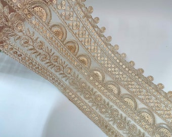 Gold Sequin Embroidered Sari Border: Antique Indian Trim (15cm)