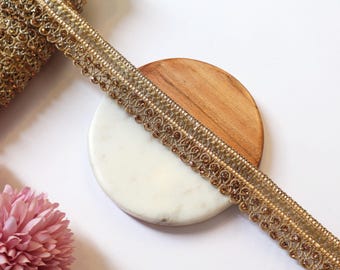 Gold Zircon Crystal Ribbon Trim: Indian Sari Border, 9 Yards