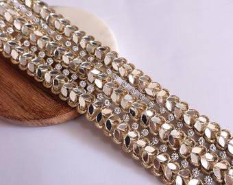 Borde de sari con espejo dorado: adorno indio vintage, 5 cm de ancho