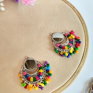 5 Pc Antique Silver Beaded Applique Patches: Indian Sewing Embellishments