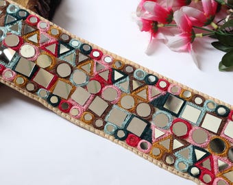 Bohemian Pastel Mirror Lace - Indian Embroidered Border (8.5cm Wide)