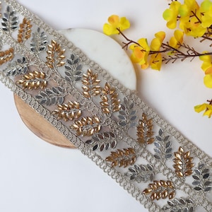 Beautiful Silver & Gold Mirror Rhinestones Cutwork Lace, Decorative Sari Border, Indian Dupatta Lace, DIY Sewing Decoration Border 7cm Wide