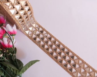 Beautiful Rose Gold Mirror Cutwork Vine, Glamourous Sari trim, Indian Dupatta Lace, DIY Sewing Decoration Border for Waist Belt By yard