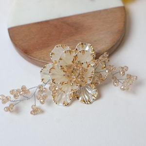 Golden Crystal & Pearl Floral Patch: Handmade Embellishment (Pair)