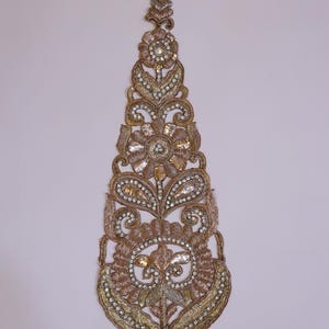 1 Pc - Exquisite Indian Embroidered Zardozi Pearl Applique Patch, Handmade Mukaish Work Kalash Patch for Sewing, Lehengas, Size 40 x 14cm
