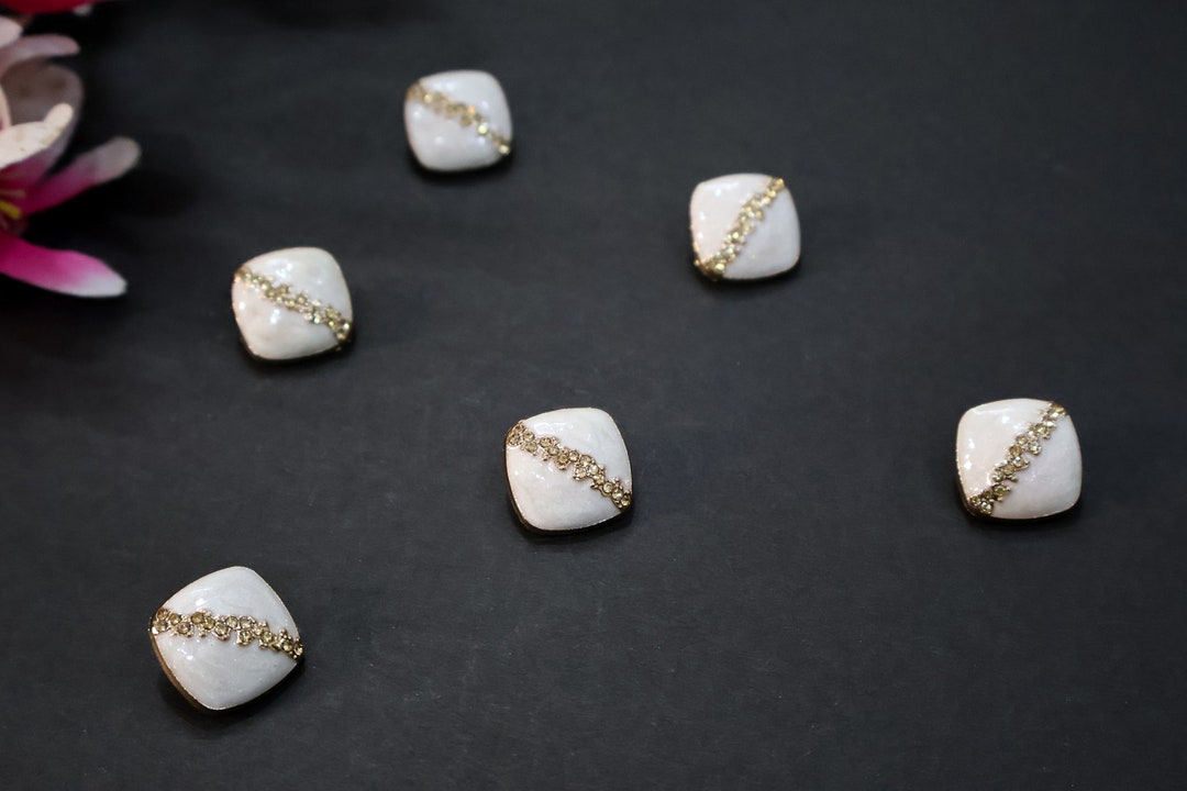 Geode Inspired White & Gold Crystal Square Buttons: Embellished Suit ...
