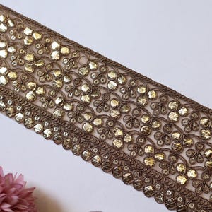 Gold Gota Patti Zari Embroidered Indian Lace: Brown & Golden Sari Border Trim