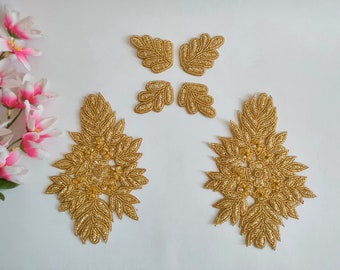 Set schouders en applique patches aan de voorkant voor unisex jassen/jacks, champagne gouden kralen Cutdana vintage barok geborduurde applicaties