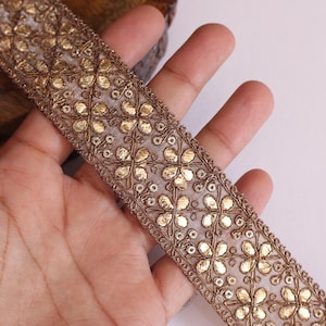 9 Yards - Dark Golden Gota Patti Indian Lace, Embroidered Wedding Dress Lace, Dupatta Sari Border Trim, 3cm Wide