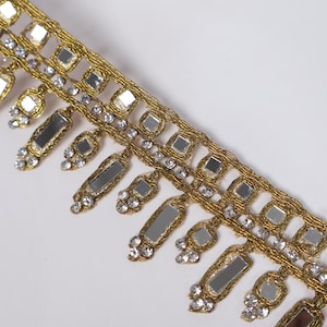 Antique Gold Symmetric Mirror Trim, Suspended Cutwork Zircon Lace, Wedding Dress Embellishments, Chokers & Belts Lace, Dupatta Lace 4.5cm