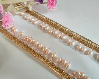 Light Pink Beaded Trim: Rain Drop Tassel, Indian Wedding Dress Lace (8 Yards)