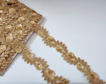 9 Yards - Schöne goldene bestickte Zari Paillettenbesatz Vine, elegante Hochzeitskleid Verschönerung Spitze, Cutwork indische Sari Lehenga Border